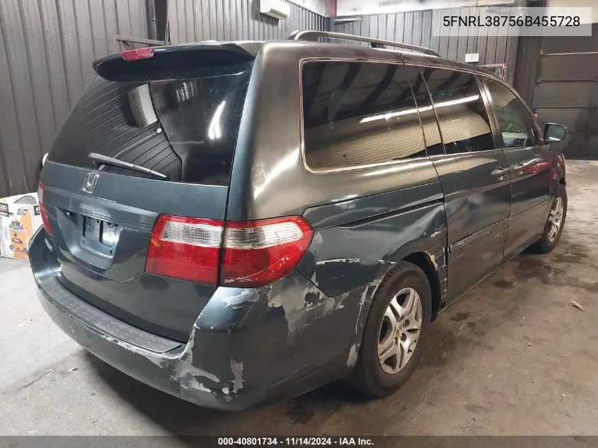 2006 Honda Odyssey Ex-L VIN: 5FNRL38756B455728 Lot: 40801734