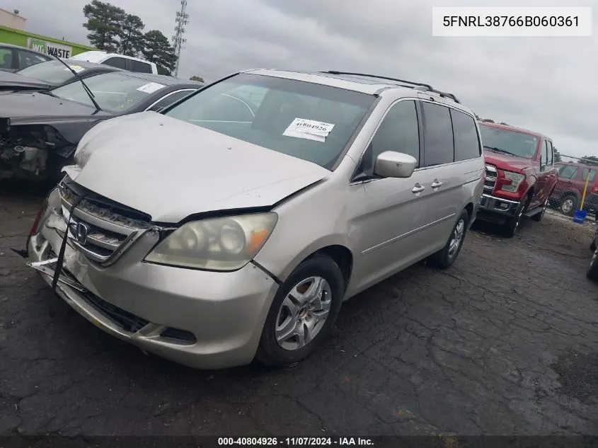 2006 Honda Odyssey Ex-L VIN: 5FNRL38766B060361 Lot: 40804926