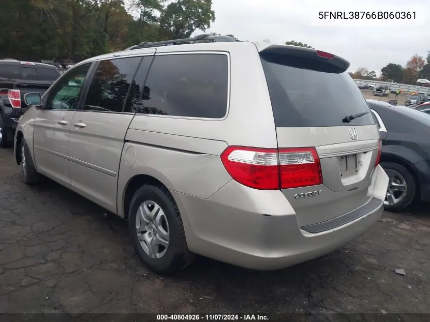 2006 Honda Odyssey Ex-L VIN: 5FNRL38766B060361 Lot: 40804926