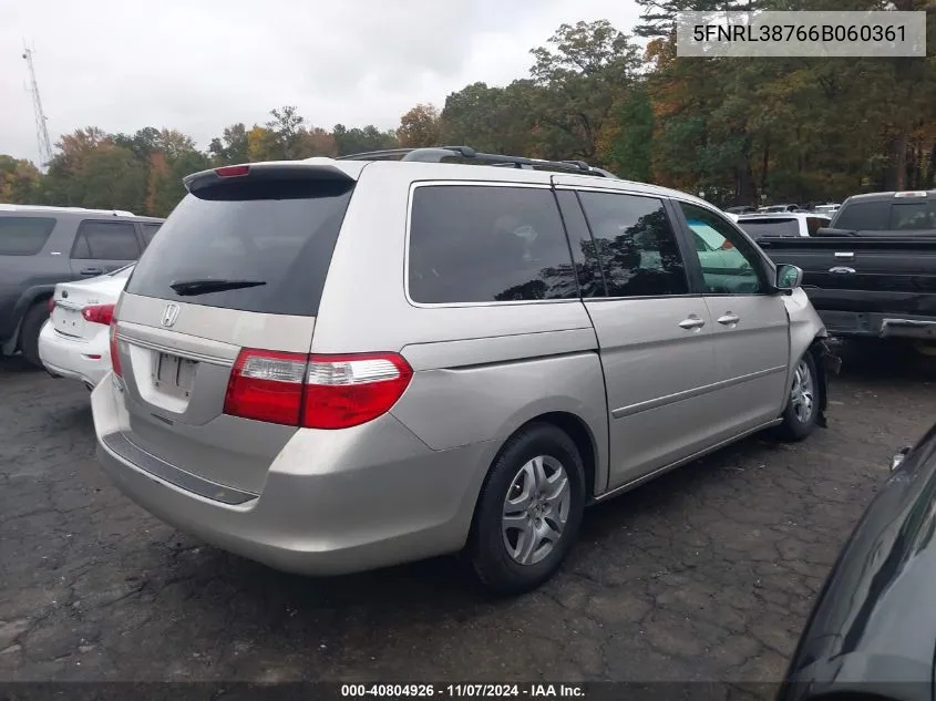 2006 Honda Odyssey Ex-L VIN: 5FNRL38766B060361 Lot: 40804926