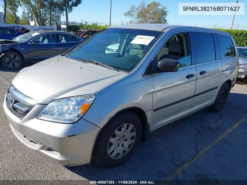 2006 Honda Odyssey Lx VIN: 5FNRL38216B071627 Lot: 40807393