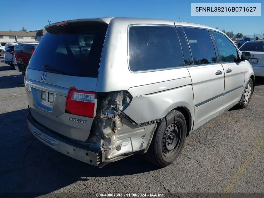 2006 Honda Odyssey Lx VIN: 5FNRL38216B071627 Lot: 40807393