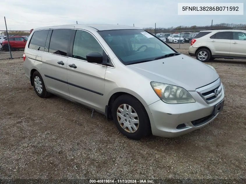 2006 Honda Odyssey Lx VIN: 5FNRL38286B071592 Lot: 40819814