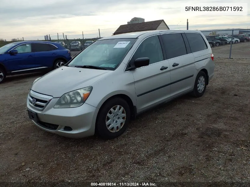 2006 Honda Odyssey Lx VIN: 5FNRL38286B071592 Lot: 40819814