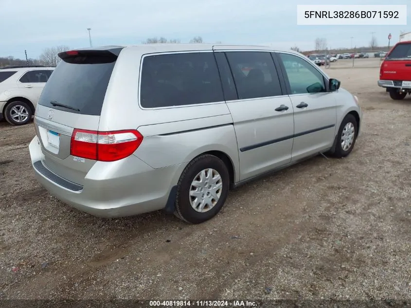 2006 Honda Odyssey Lx VIN: 5FNRL38286B071592 Lot: 40819814