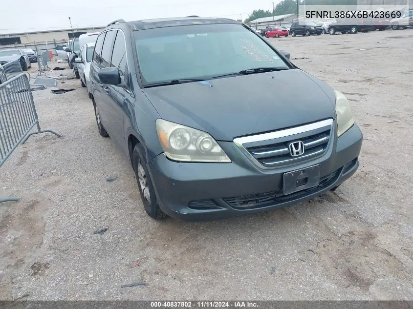 2006 Honda Odyssey Ex-L VIN: 5FNRL386X6B423669 Lot: 40837802