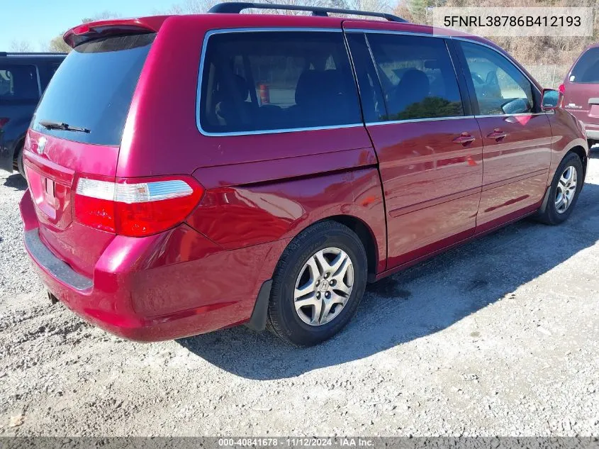 5FNRL38786B412193 2006 Honda Odyssey Ex-L