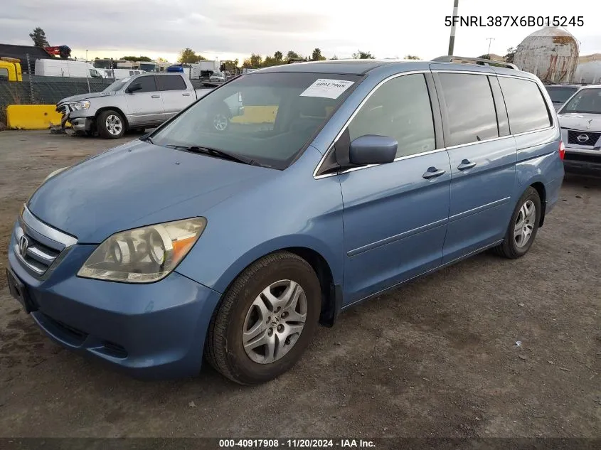 2006 Honda Odyssey Ex-L VIN: 5FNRL387X6B015245 Lot: 40917908