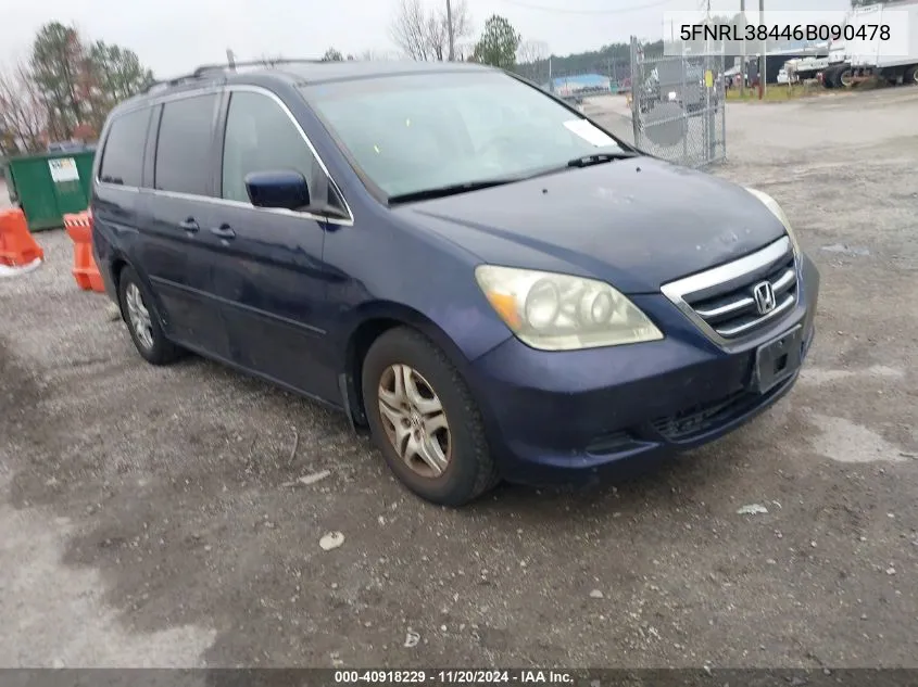 2006 Honda Odyssey Ex VIN: 5FNRL38446B090478 Lot: 40918229