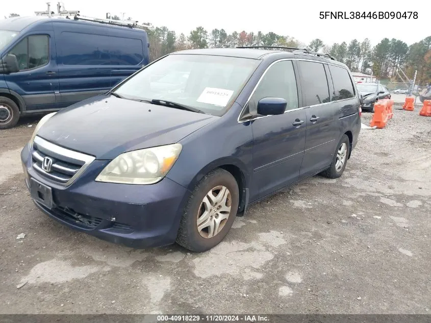 2006 Honda Odyssey Ex VIN: 5FNRL38446B090478 Lot: 40918229