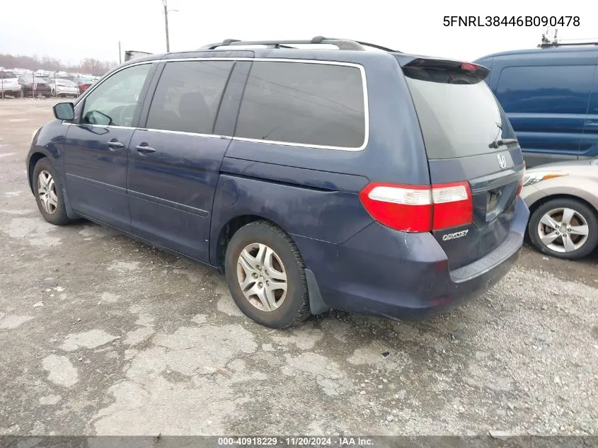 2006 Honda Odyssey Ex VIN: 5FNRL38446B090478 Lot: 40918229