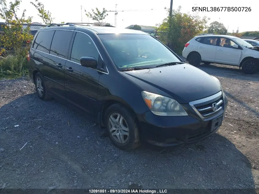 2007 Honda Odyssey VIN: 5FNRL38677B500726 Lot: 12091851