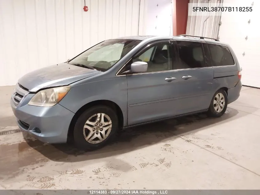 2007 Honda Odyssey Exl VIN: 5FNRL38707B118255 Lot: 12114383