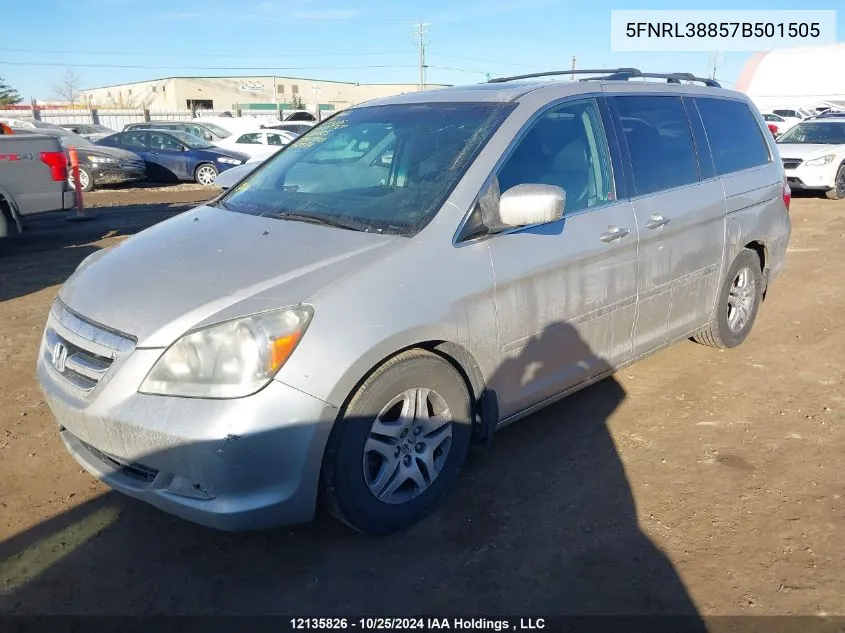 2007 Honda Odyssey Touring VIN: 5FNRL38857B501505 Lot: 12135826