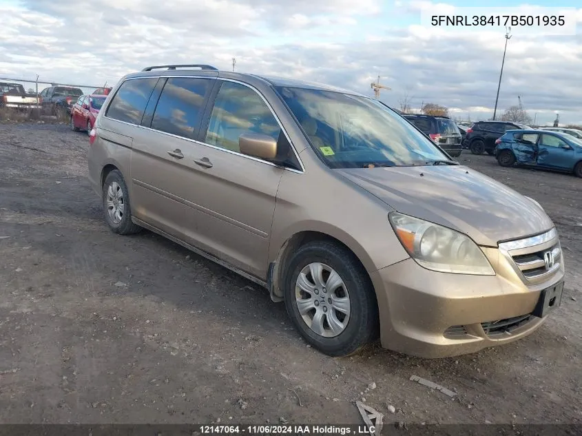 2007 Honda Odyssey VIN: 5FNRL38417B501935 Lot: 12147064