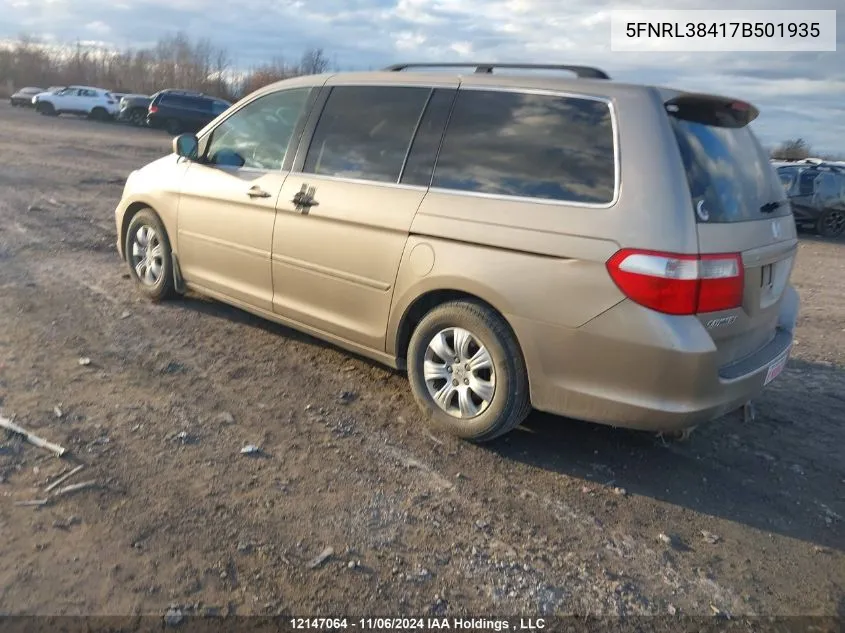 2007 Honda Odyssey VIN: 5FNRL38417B501935 Lot: 12147064