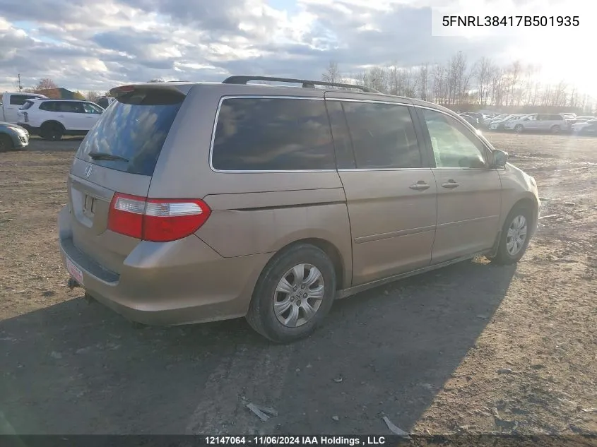 2007 Honda Odyssey VIN: 5FNRL38417B501935 Lot: 12147064