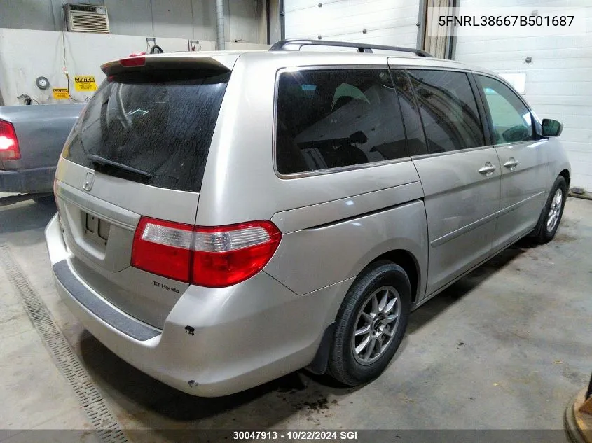 2007 Honda Odyssey Exl VIN: 5FNRL38667B501687 Lot: 30047913