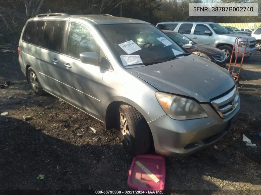 2007 Honda Odyssey Ex-L VIN: 5FNRL38787B002740 Lot: 38795938