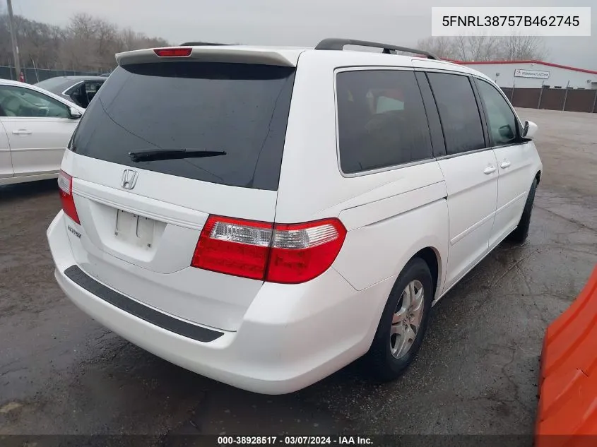 2007 Honda Odyssey Ex-L VIN: 5FNRL38757B462745 Lot: 38928517