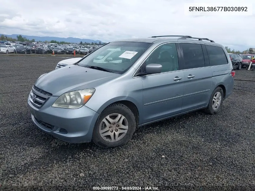 2007 Honda Odyssey Ex-L VIN: 5FNRL38677B030892 Lot: 39099773