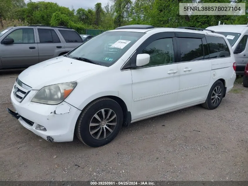 2007 Honda Odyssey Touring VIN: 5FNRL38857B027104 Lot: 39250981