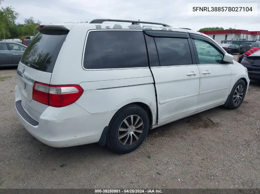 2007 Honda Odyssey Touring VIN: 5FNRL38857B027104 Lot: 39250981