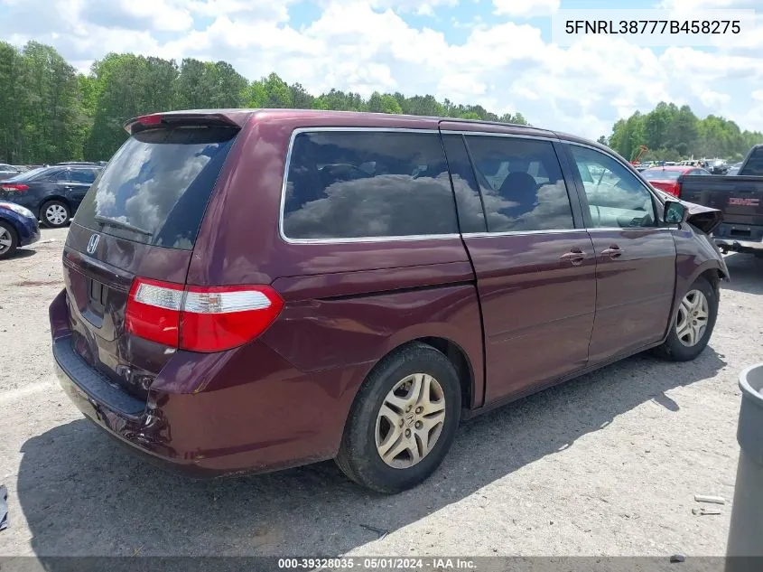 2007 Honda Odyssey Ex-L VIN: 5FNRL38777B458275 Lot: 39328035