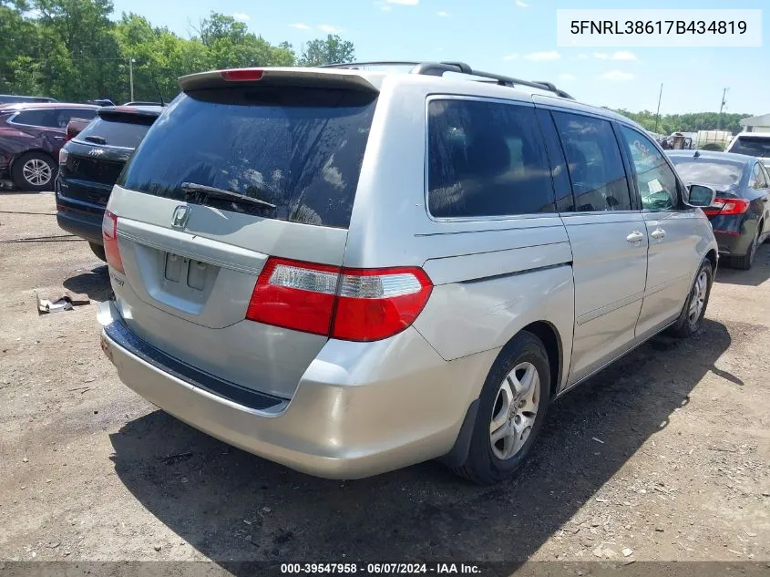 2007 Honda Odyssey Ex-L VIN: 5FNRL38617B434819 Lot: 39547958