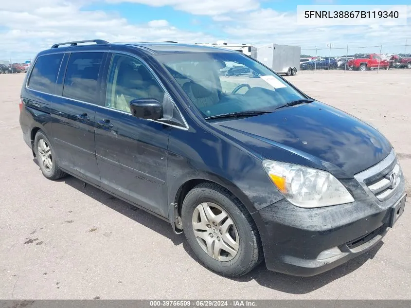 2007 Honda Odyssey Touring VIN: 5FNRL38867B119340 Lot: 39756509