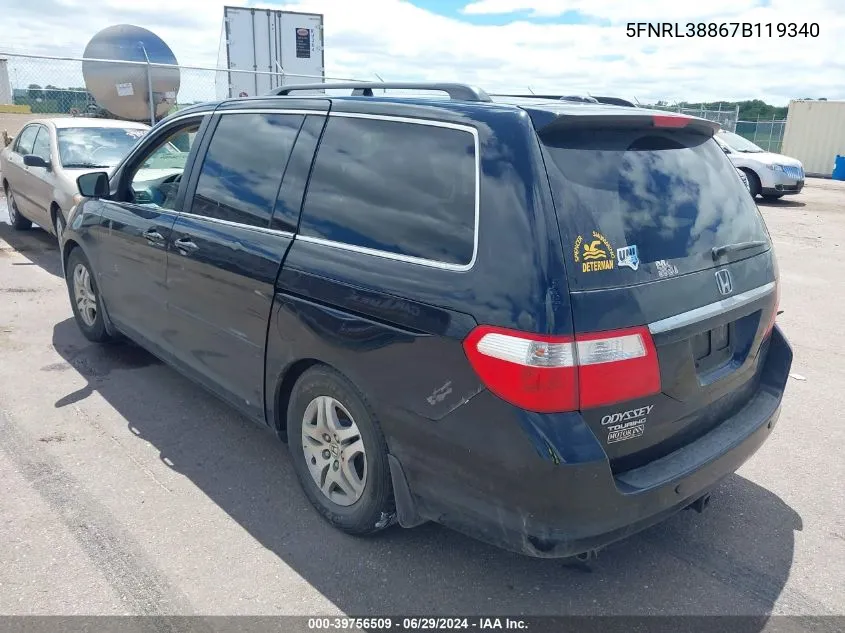 2007 Honda Odyssey Touring VIN: 5FNRL38867B119340 Lot: 39756509