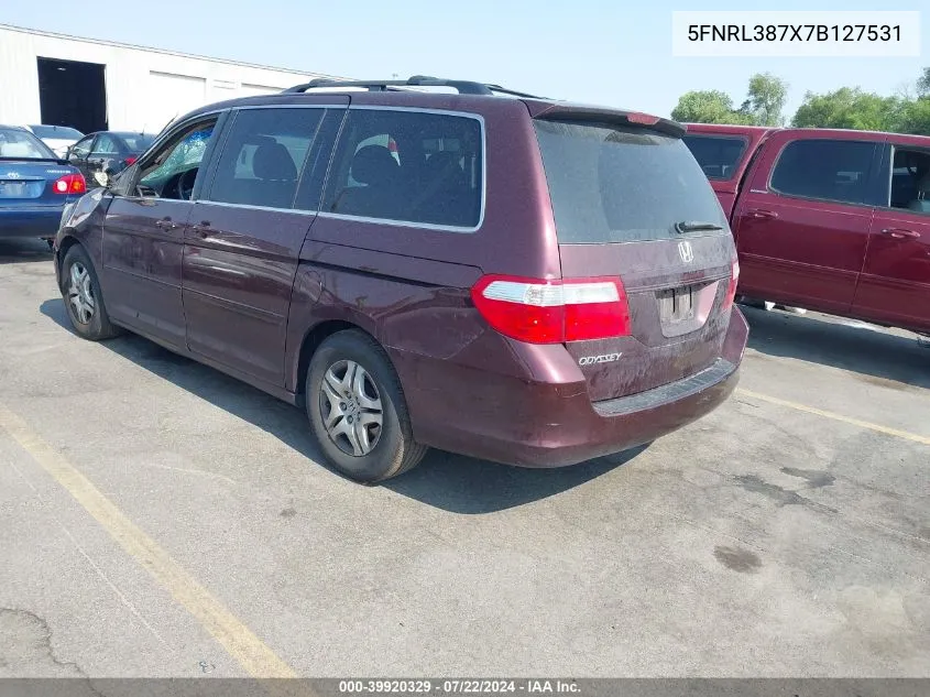 2007 Honda Odyssey Ex-L VIN: 5FNRL387X7B127531 Lot: 39920329