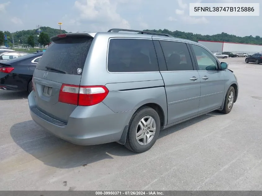 2007 Honda Odyssey Ex-L VIN: 5FNRL38747B125886 Lot: 39950371