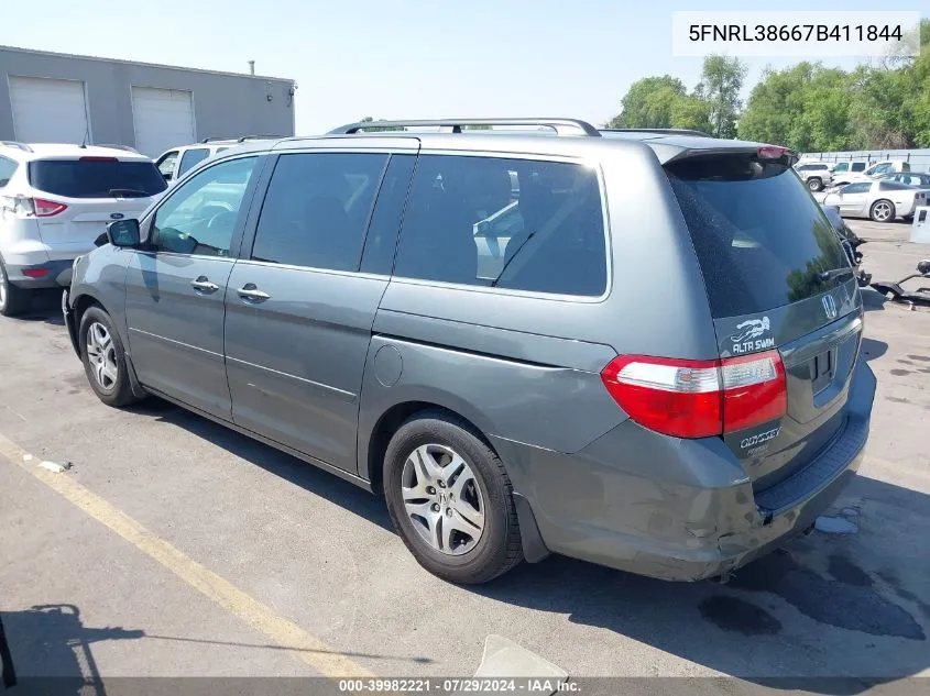 2007 Honda Odyssey Ex-L VIN: 5FNRL38667B411844 Lot: 39982221