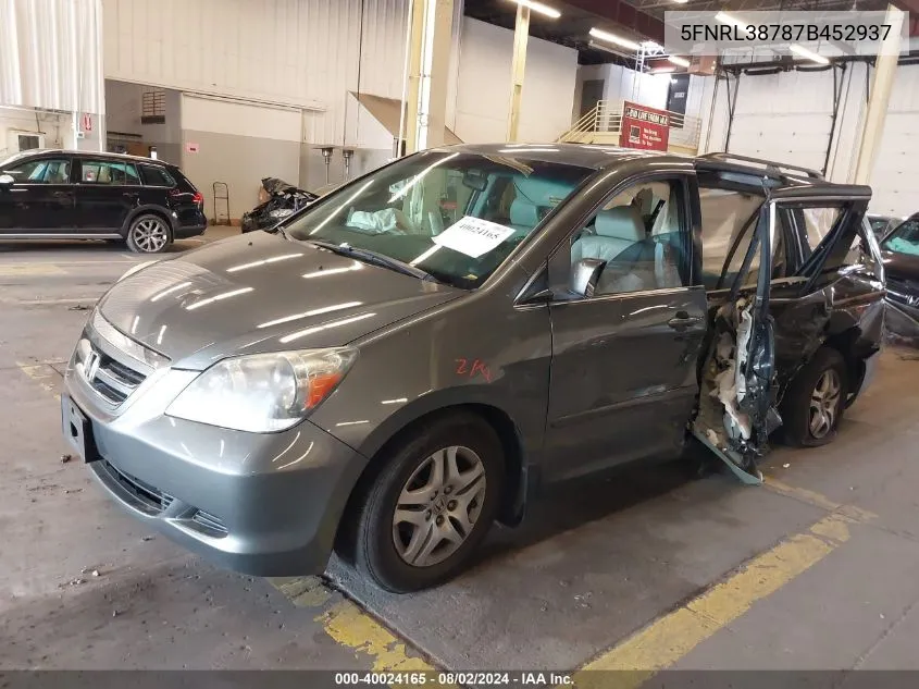 2007 Honda Odyssey Ex-L VIN: 5FNRL38787B452937 Lot: 40024165