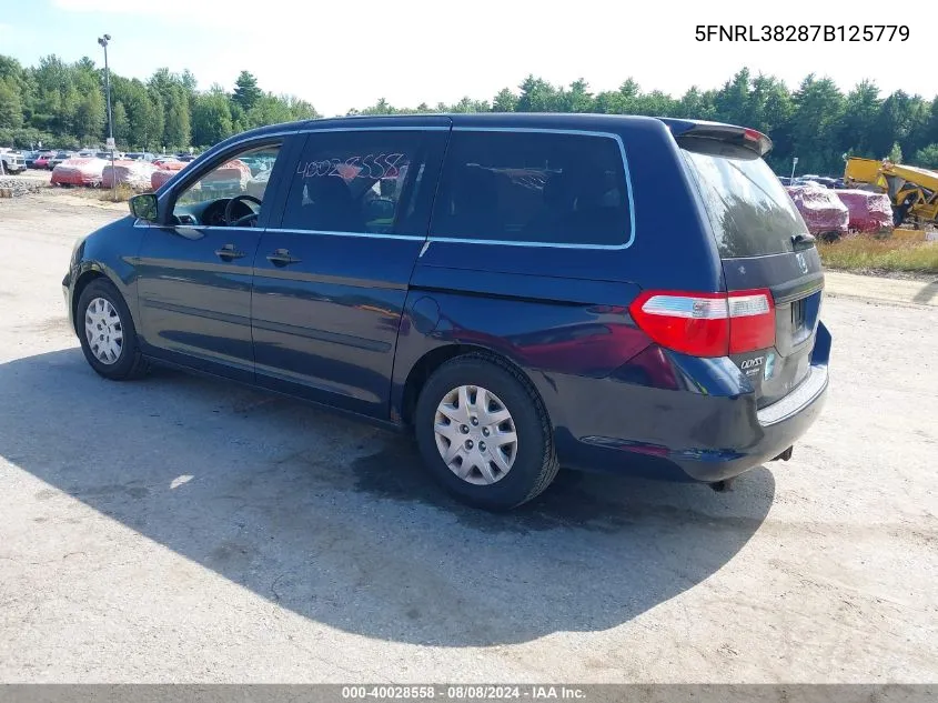 2007 Honda Odyssey Lx VIN: 5FNRL38287B125779 Lot: 40028558