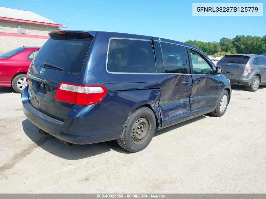 2007 Honda Odyssey Lx VIN: 5FNRL38287B125779 Lot: 40028558