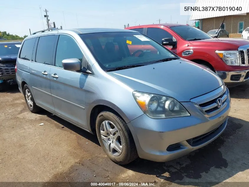 2007 Honda Odyssey Ex-L VIN: 5FNRL387X7B019040 Lot: 40040017