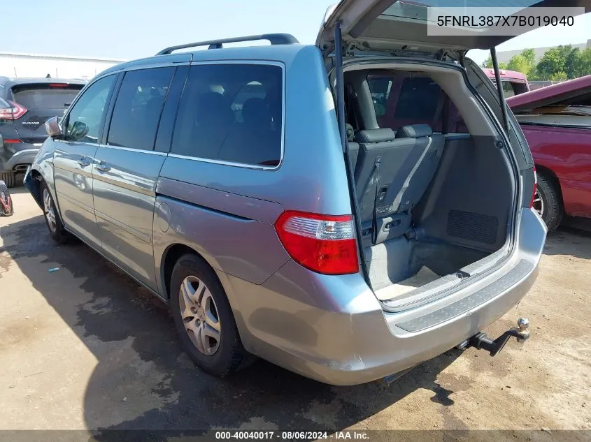 5FNRL387X7B019040 2007 Honda Odyssey Ex-L