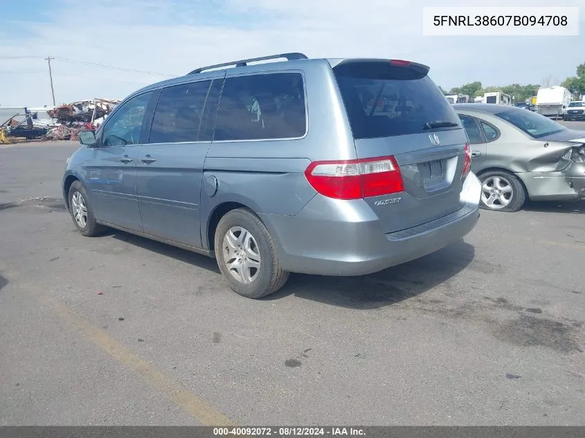 2007 Honda Odyssey Ex-L VIN: 5FNRL38607B094708 Lot: 40092072