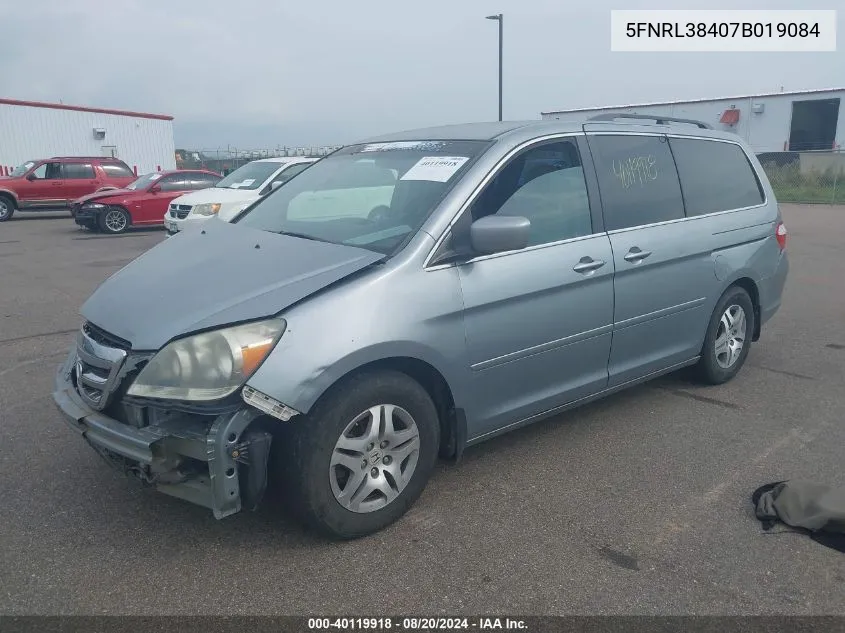 2007 Honda Odyssey Ex VIN: 5FNRL38407B019084 Lot: 40119918