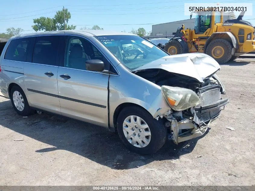 2007 Honda Odyssey Lx VIN: 5FNRL38217B034031 Lot: 40126625