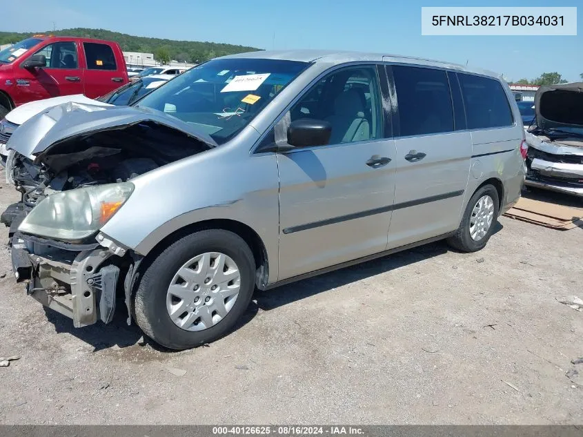 2007 Honda Odyssey Lx VIN: 5FNRL38217B034031 Lot: 40126625