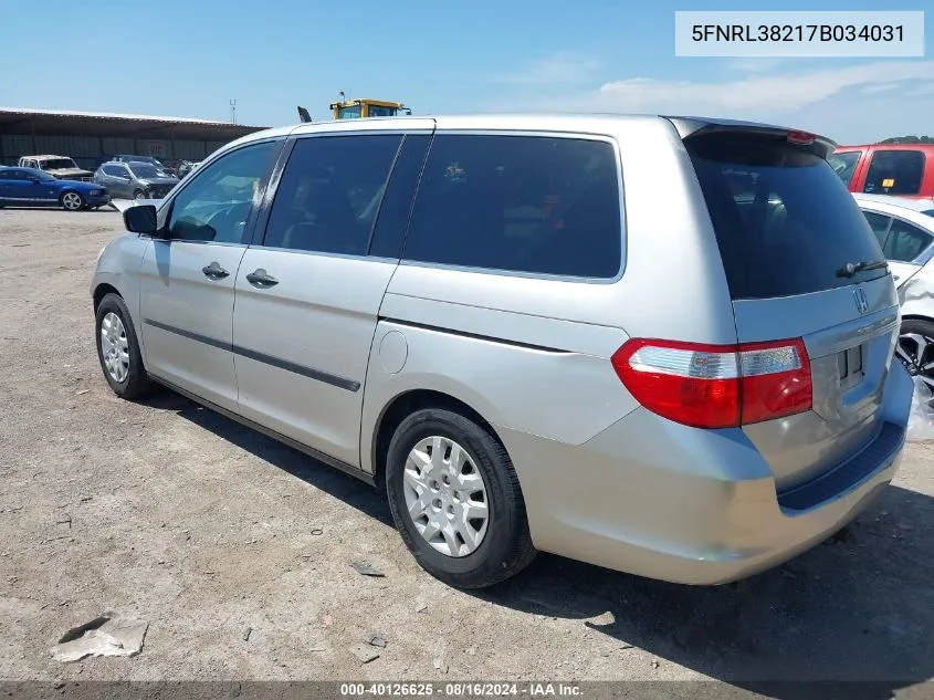 2007 Honda Odyssey Lx VIN: 5FNRL38217B034031 Lot: 40126625