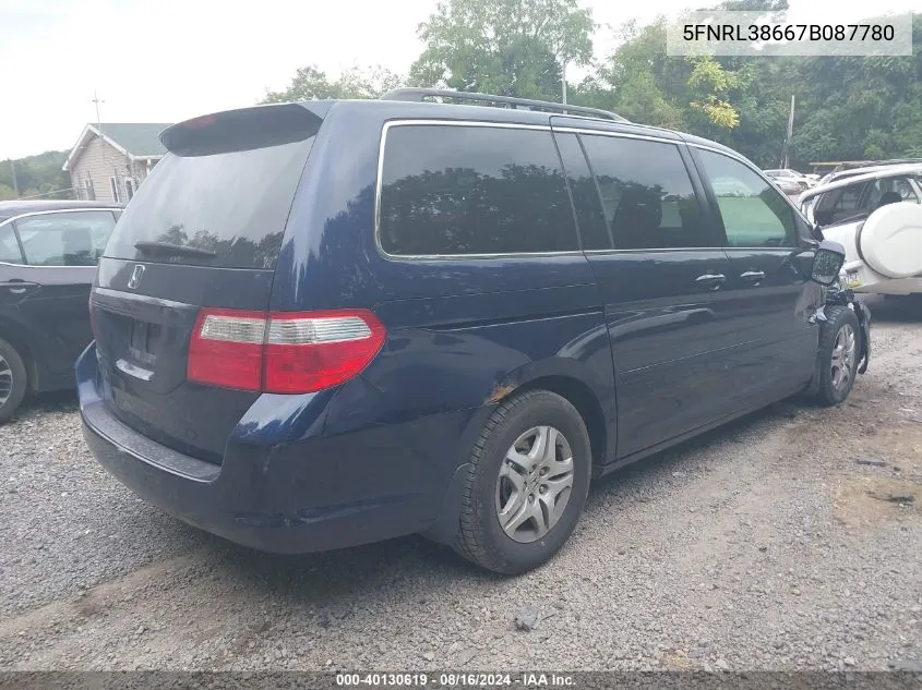 2007 Honda Odyssey Ex-L VIN: 5FNRL38667B087780 Lot: 40130619