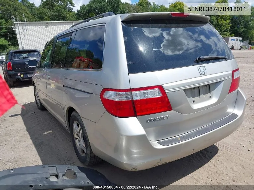 2007 Honda Odyssey Ex-L VIN: 5FNRL38747B418011 Lot: 40150634