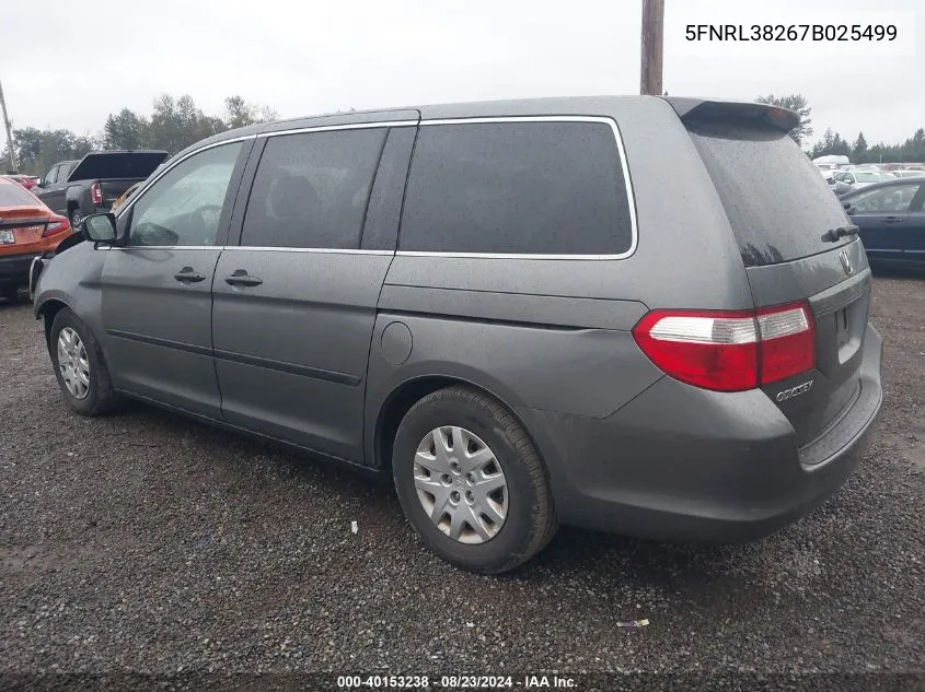 2007 Honda Odyssey Lx VIN: 5FNRL38267B025499 Lot: 40153238