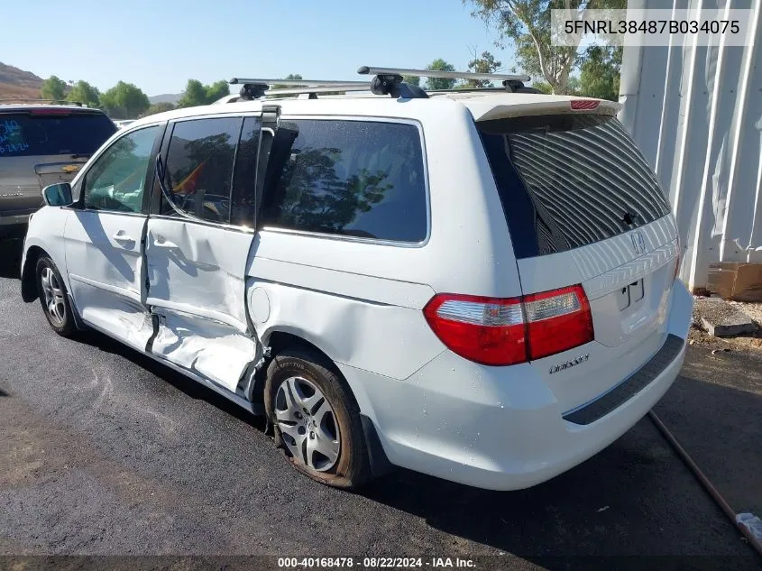 2007 Honda Odyssey Ex VIN: 5FNRL38487B034075 Lot: 40168478