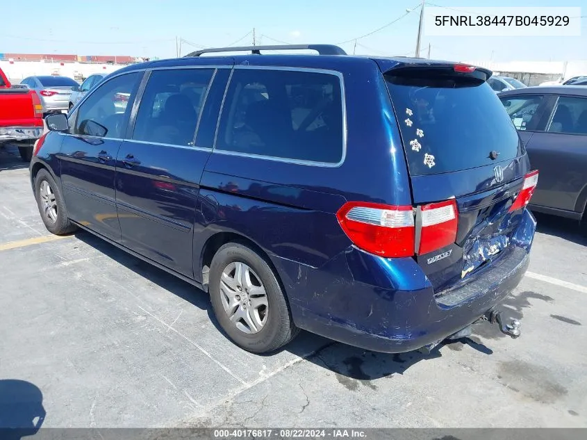 2007 Honda Odyssey Ex VIN: 5FNRL38447B045929 Lot: 40176817