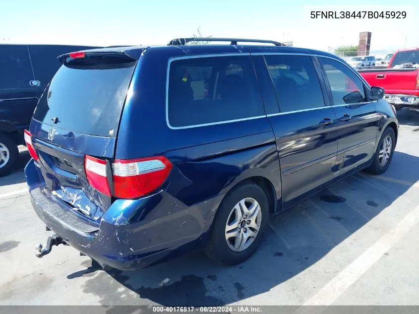 2007 Honda Odyssey Ex VIN: 5FNRL38447B045929 Lot: 40176817